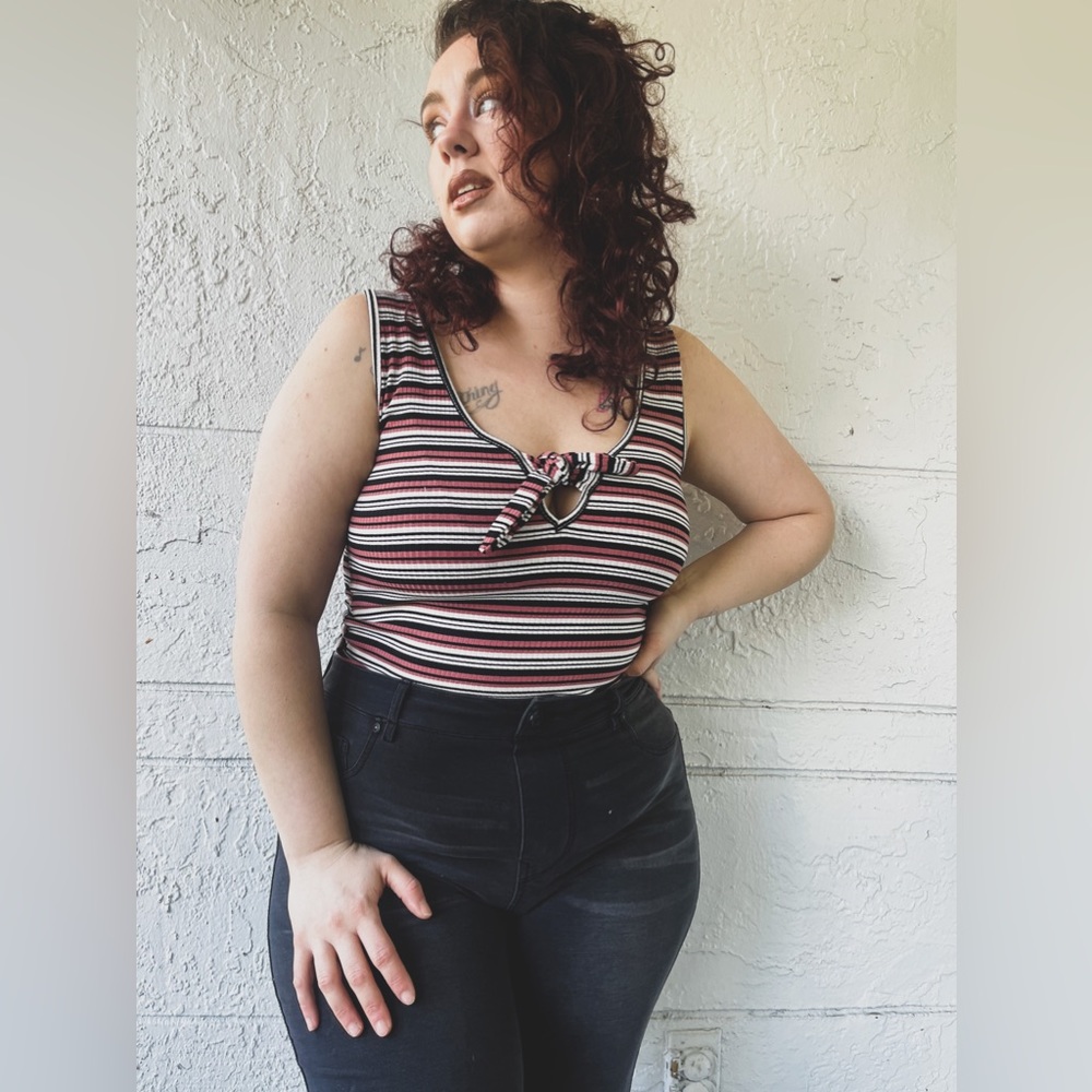 Stripe Deep V-Neck Tank in Mauve